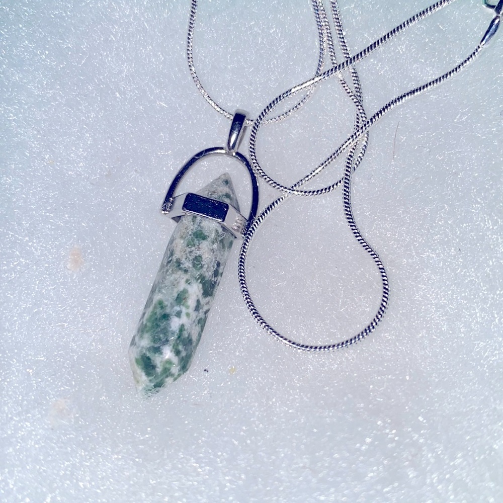 Boho hippie Tree agate natural crystal silver necklace